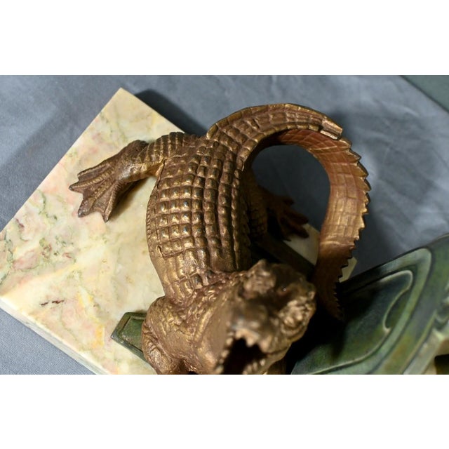 Crocodile Bookends in Spelter and Bronze, 1920s, Set of 2 For Sale - Image 9 of 18