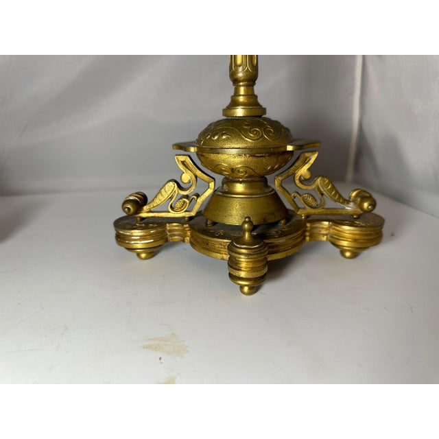 Antique Brass Candelabra Pair, Movement Gold Gilt Finish For Sale - Image 4 of 10