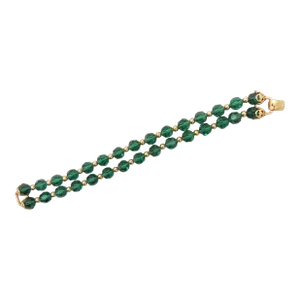 Vintage Signed Napier 2-Strand Faceted Green Glass Beaded Bracelet