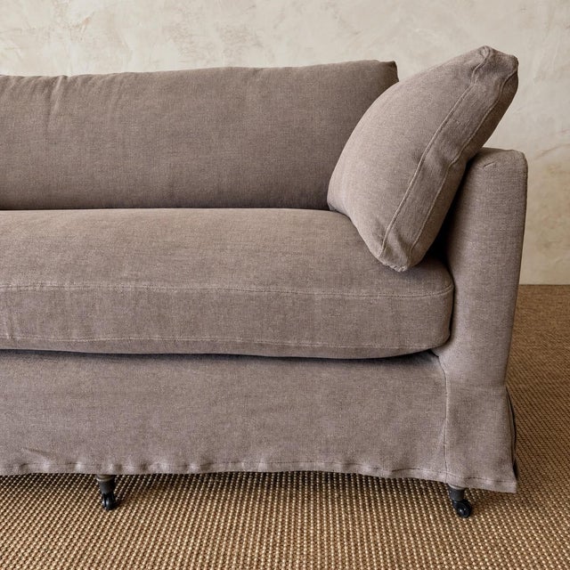 French Provincial Rudin Sofa Slip Covered by Bloom Home – Fawn For Sale - Image 3 of 11