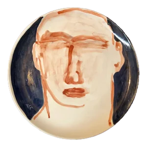 Luigi Benzoni, Contemporary Italian Painted Ceramic Artist Plate Brutalist Face Painting, 1994