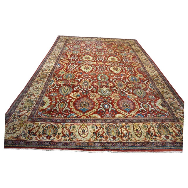 Condition: Antique Circa: 1900s Origin: Persia Design: Sultanabad Actual size: 9.10 x 13.10 Colors: Ivory, Teal, Blue,...