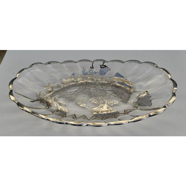 Mid 20th Century Floral Scalloped Edge Dish W/Silver Overlay For Sale - Image 4 of 13