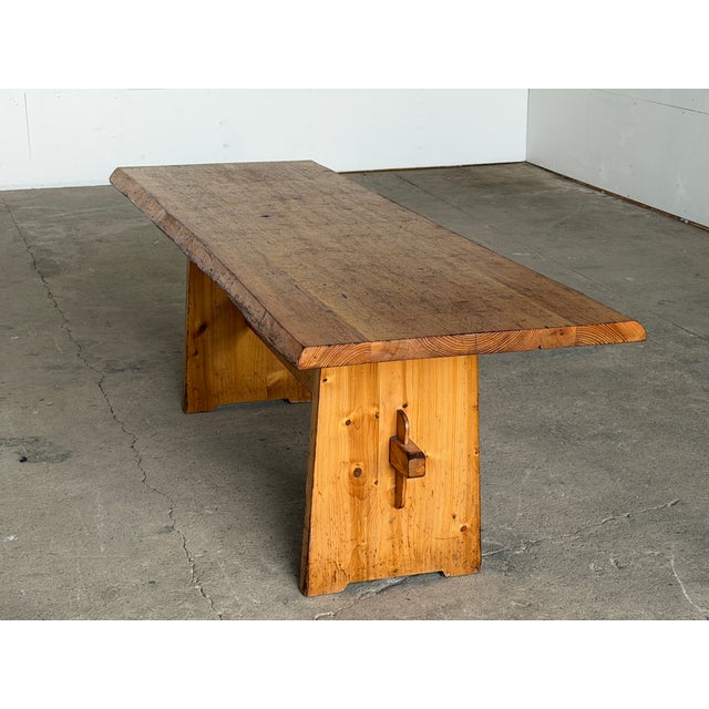 Vintage Scandinavian Modern Pine Trestle Dining Table, 1940s For Sale - Image 9 of 11