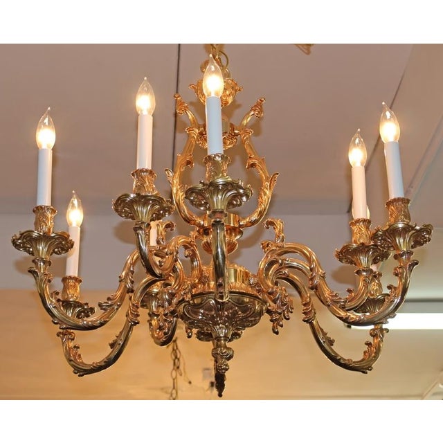 Mid 20th Century Italian Gilt Bronze Baroque / Rococo Style 10 Light Chandelier For Sale - Image 4 of 17