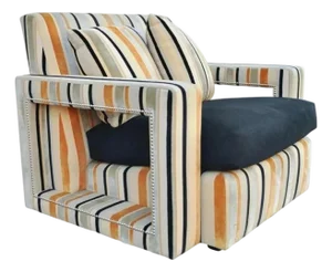 Vintage Hollywood Regency Modern Striped Upholstered Wide Lounge Club Movie Arm Chair