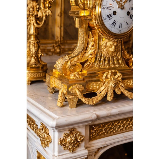 1860 Ad Mougin Louis XVI Gilt Bronze Clock Garniture - 3 Pc. For Sale - Image 14 of 18