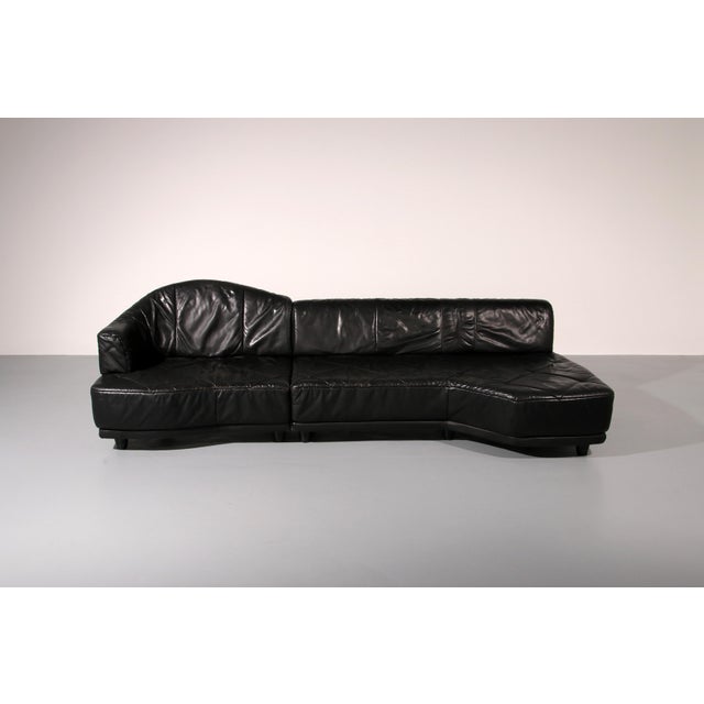 Animal Skin Modular Sofa in Black Leather, 1980, Set of 4 For Sale - Image 7 of 12
