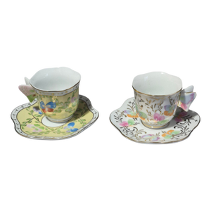 Late 20th Century Formalities Baum Brothers Floral Butterfly Handle Demi-Tasse Cup & Saucer Pair