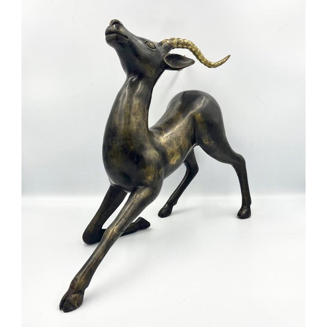 Large Bronze Gazelle Sculpture by Loet Vanderveen, 1970s For Sale - Image 4 of 11