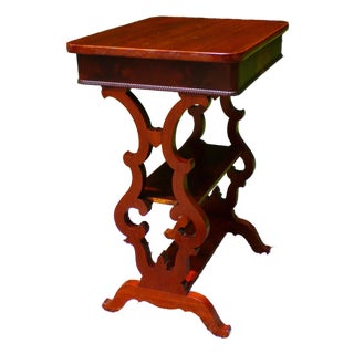 Antique Mahogany Empire Victorian Gothic Revival Trestle Lyre Nightstand Table For Sale