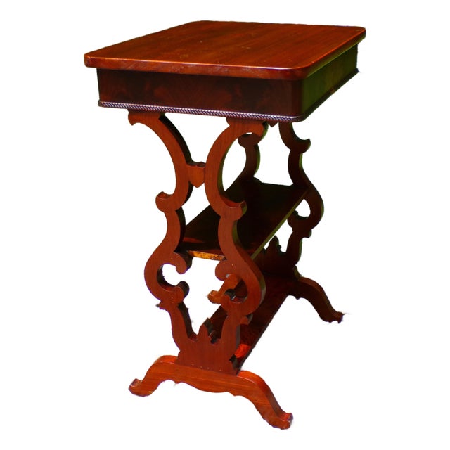 Antique Mahogany Empire Victorian Gothic Revival Trestle Lyre Nightstand Table For Sale