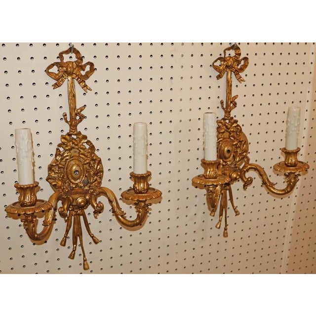 Elegant Pair of Louis XV French Style Gilt Bronze Two-Light Wall Sconces Dimensions : 19" Tall X 12" Wide X 7" Deep A...