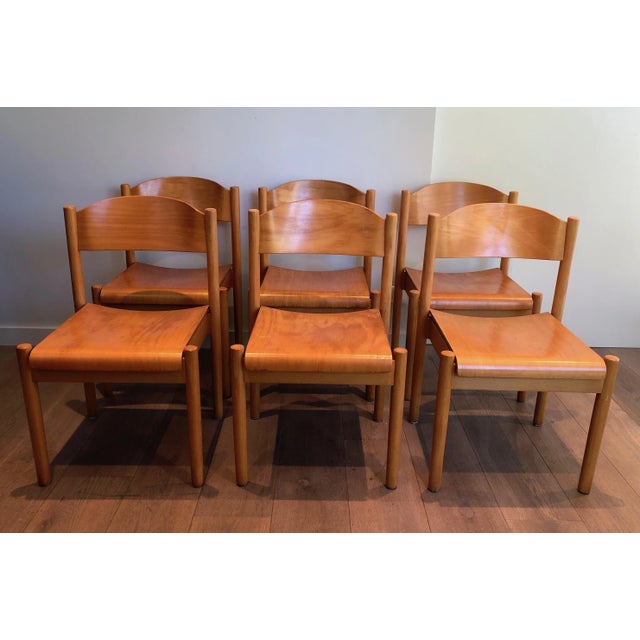 Stackable Pine Chairs, German Work by Karl Klipper, Circa 1970 - Set of 6 For Sale - Image 6 of 13
