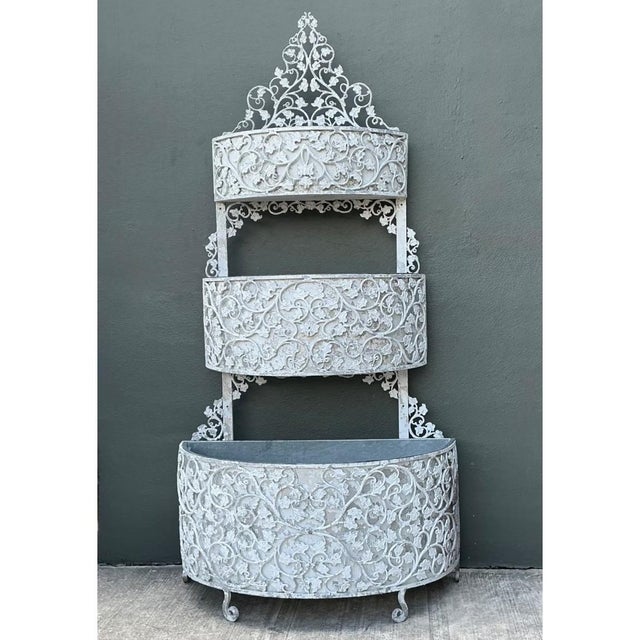 Vintage Monumental Tiered Wrought Iron Standing Planter For Sale - Image 9 of 12