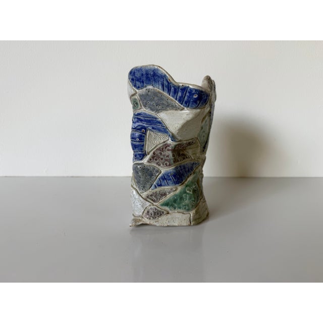Vintage Handmade Abstract Textured Studio Pottery Sculptural Vase, Unsigned For Sale - Image 12 of 12