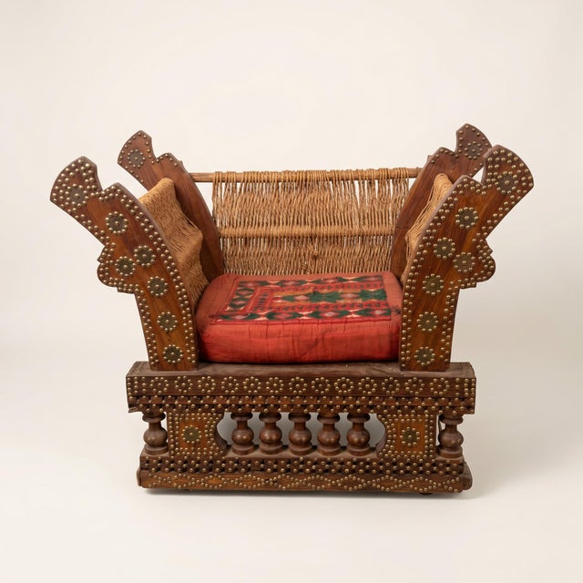 Antique Indian Brass-Studded Rope Pidha Chairs - a Pair For Sale - Image 4 of 6