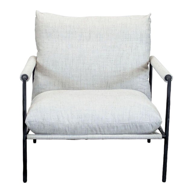 Crate and Barrel Valle Modern Lounge Chair With Black Metal Frame For Sale