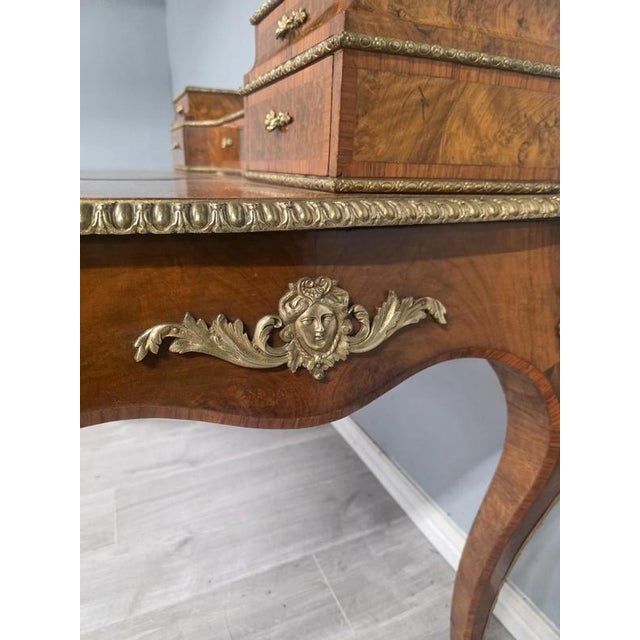 2000 - 2009 Antique 19th Century Burr Walnut Leather Top Desk For Sale - Image 5 of 7