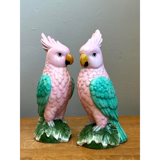 Vintage Ceramic Parrot Figurines - Pair For Sale - Image 9 of 12
