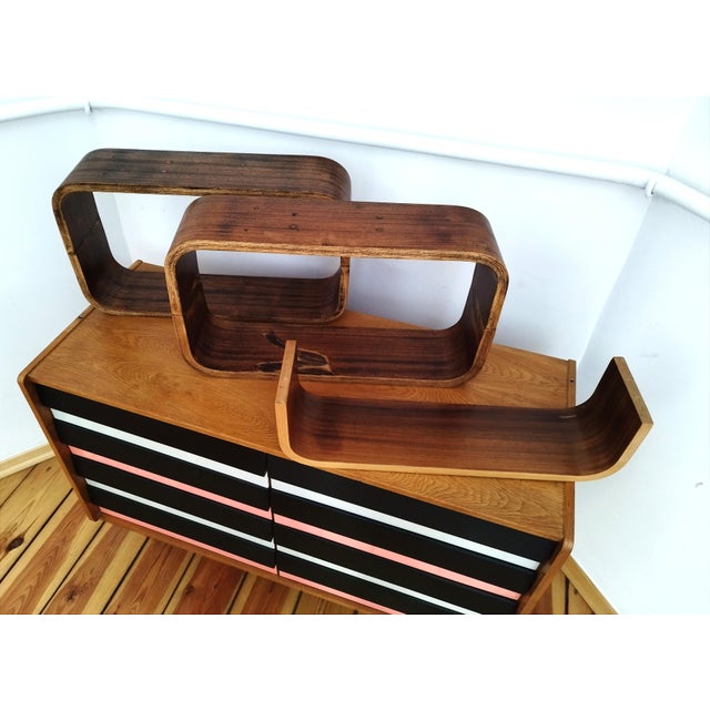 Czech Decorative Shelves attributed to Ludvik Volak for Drevopodnik Holesov, 1960s, Set of 3 For Sale - Image 10 of 18