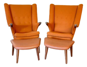 Mid-Century Danish Bear Lounge Chair and Ottoman by Bent Møller Jepsen