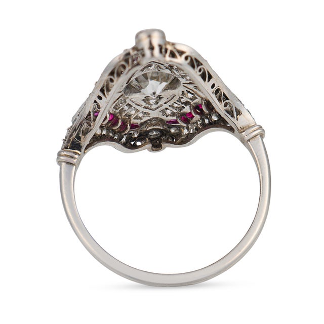 1920s Art Deco Style 1.75 Carat Diamond Ruby Platinum Ring, Size 7.75 For Sale In Los Angeles - Image 6 of 6