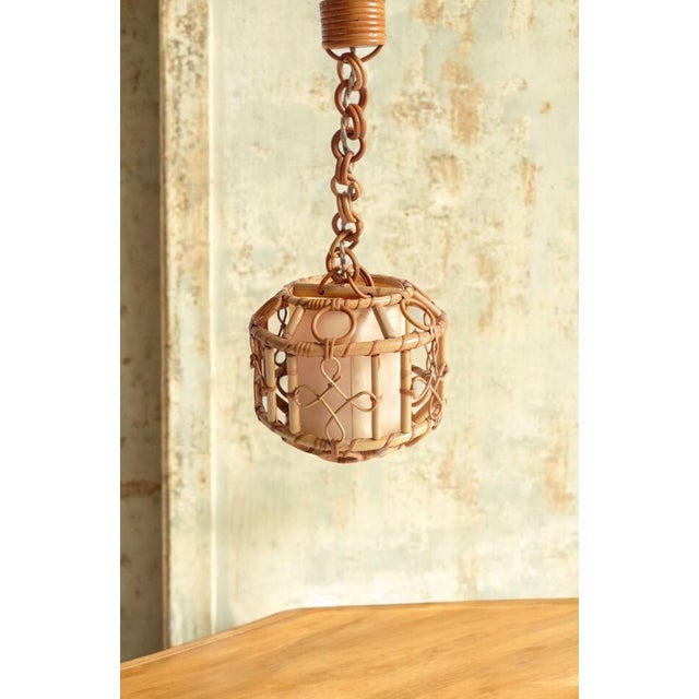 Mid-Century Modern French Riviera Bamboo and Rattan Pendant Lamp, 1960s For Sale - Image 10 of 18