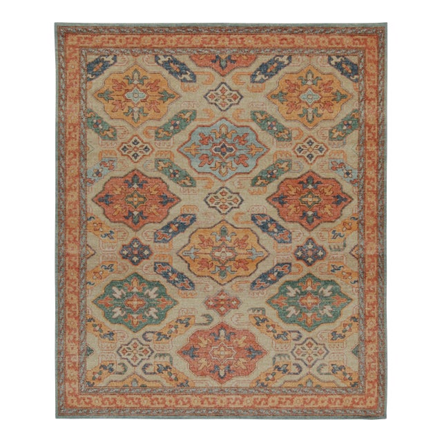 Rug & Kilim’s Distressed Tribal Style Rug in Rust and Teal Medallion Patterns For Sale