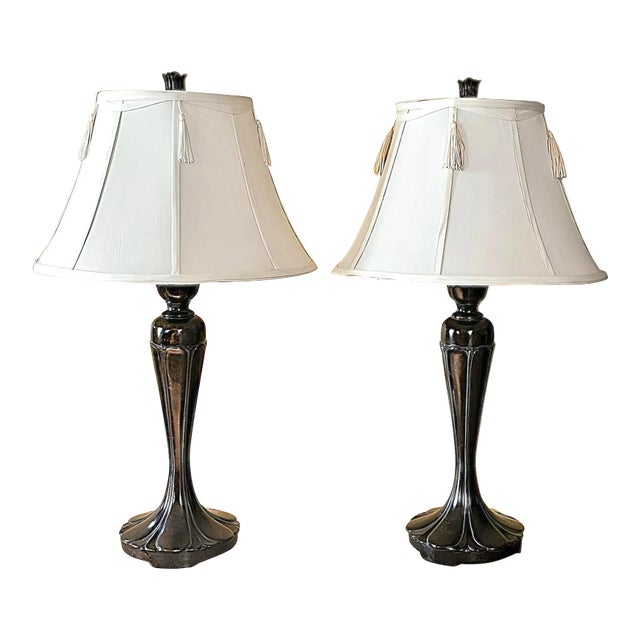 Hollywood Regency Polished Bronze Table Lamps in Chocolate by Berman, a Pair For Sale