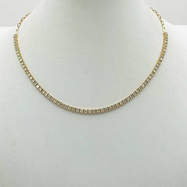 Beautiful 5.37 ct. good quality white diamond rounds. Handmade in 14k yellow gold. Length is 16".