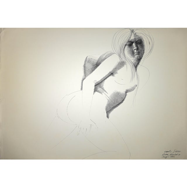 Emilio Greco, Nude China Ink Drawing, Contemporary Style, Signed, 1972, Unframed For Sale