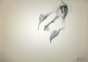 Emilio Greco, Nude China Ink Drawing, Contemporary Style, Signed, 1972, Unframed