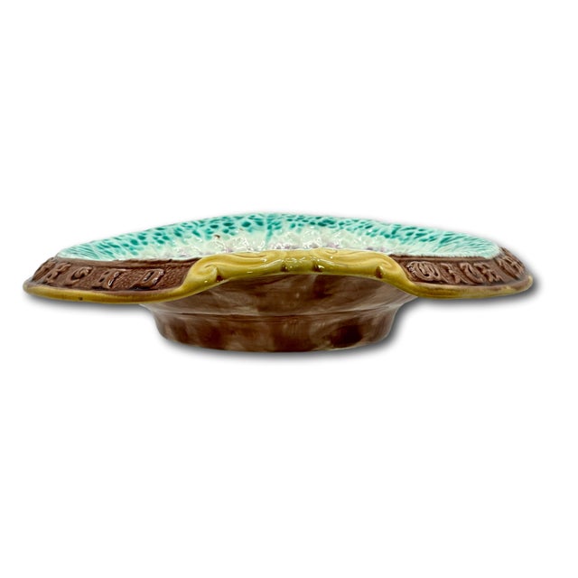 Antique 1880s Victorian Majolica "Eat Thy Bread With Thankfulness" Motto Serving Tray With Beautiful Colors For Sale - Image 12 of 18