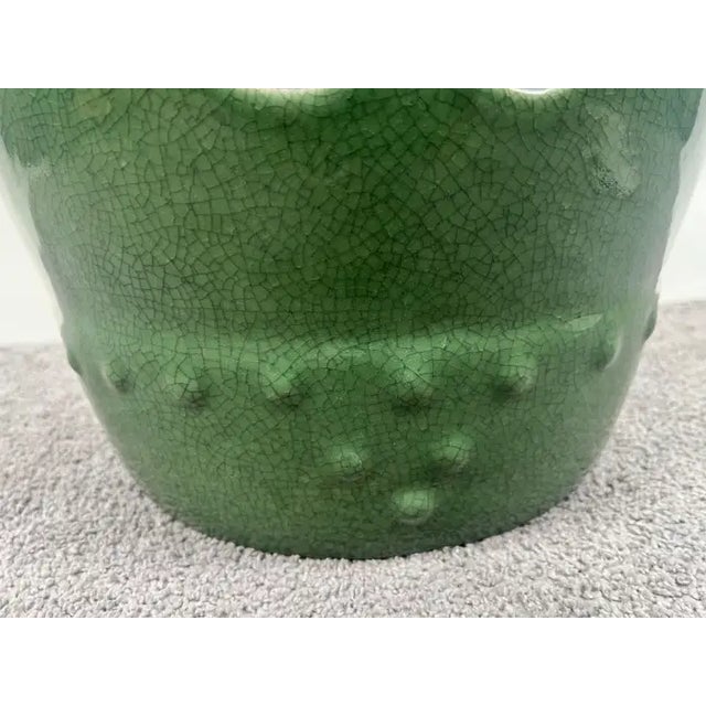 Ceramic Vintage Chinoiserie Emerald Green Glazed Ceramic Drum Garden Stool or Pedestal For Sale - Image 7 of 11