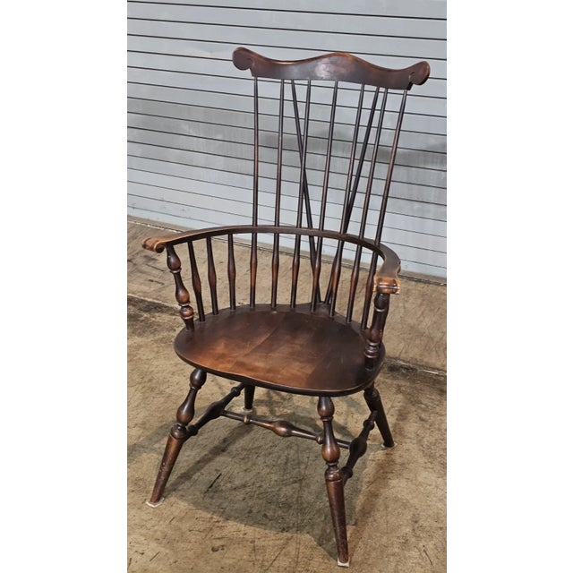 Early 20th Century Early 20th Century Fan Back With Brace Back Windsor Arm Chair Benchmade For Sale - Image 5 of 8