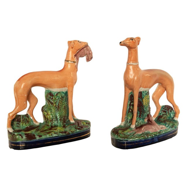 Mid 19th Century Antique 19thC Pair of Staffordshire Whippets Greyhounds Hunting Dog Figures 1860 For Sale - Image 5 of 17