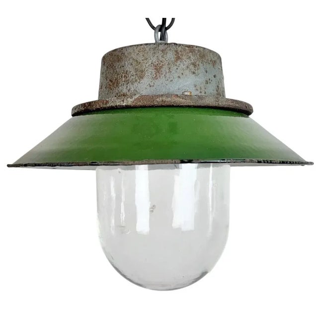 Industrial Green Enamel and Cast Iron Pendant Light, 1960s For Sale - Image 16 of 16