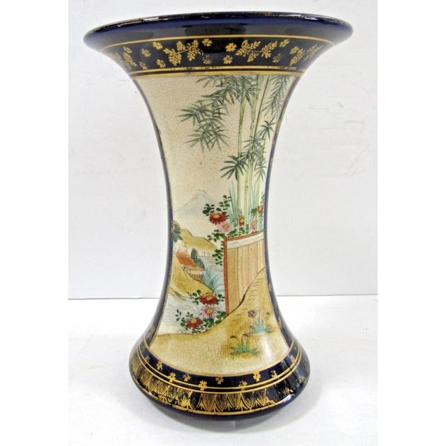 Antique Japanese Satsuma Vase c.1895, Nanzan Mark, Cobalt and Gilt Moriage For Sale - Image 4 of 9