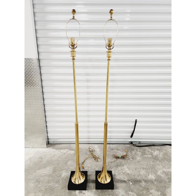 Vintage Remington Trumpet Brass Floor Lamps-A Pair For Sale - Image 9 of 12