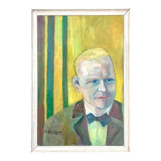 Vintage Signed Abstract Original Oil Portrait Portrait For Sale