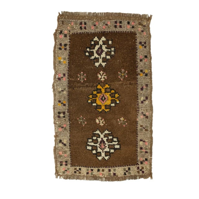 Vintage Mini Brown Rug For Sale - Image 4 of 4