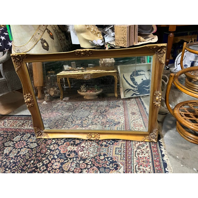 Large Gold Vintage Wooden Detailed Wall Mirror For Sale - Image 4 of 5