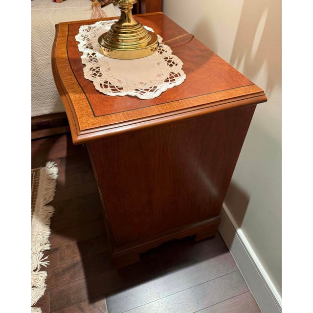 Chestnut Vintage Drexel Heritage Night Stand in Burlwood and Walnut Marquetry. For Sale - Image 8 of 10