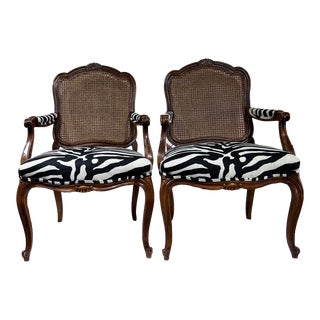 1970s Century Chair Company Cane Back Bergere Louis XV Style Zebra Chairs 2 Available For Sale