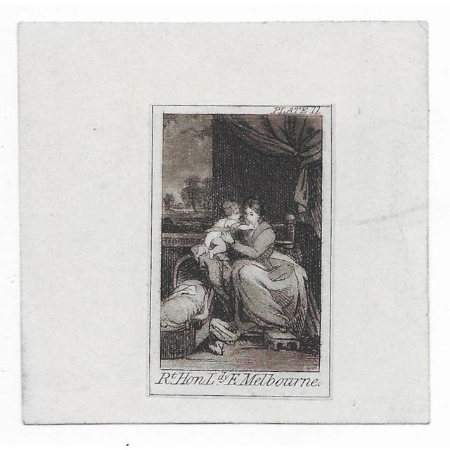 Antique miniature engraving of Lady Melbourne and her son Peniston after a portrait by Sir Joshua Reynolds. Sheet size:...