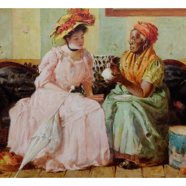 Realism Harry Roseland -The Fortune Teller Reading the Tea Leaves-Oil Painting For Sale - Image 3 of 13