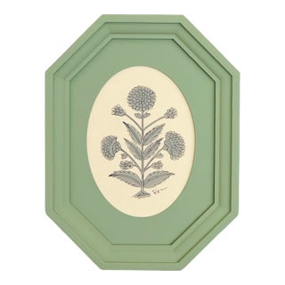 Hand-Painted Jaipuri Gray Floral Motif Painting in a Hand-Painted Vintage Frame For Sale