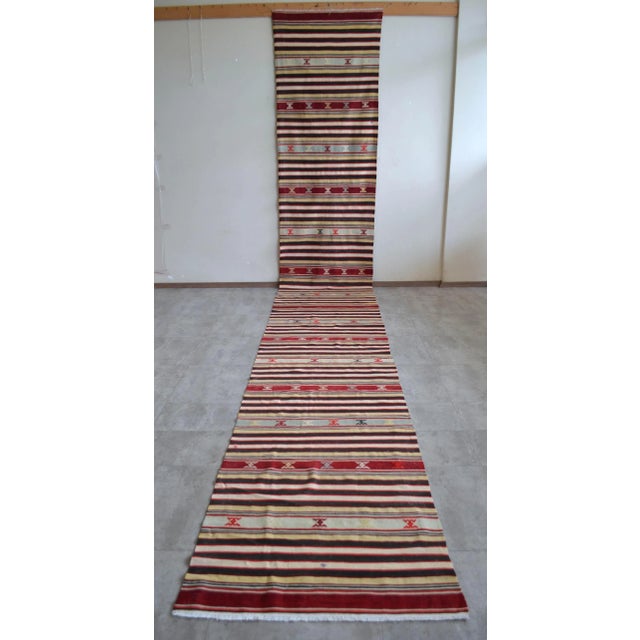 1940s Vintage Turkish Hand Woven Kilim Runner - 2′10″ × 19′3″ For Sale - Image 11 of 11