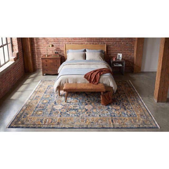 8x10 Blue Hand-Knotted Wool Faded Floral Bloom Geometric Modern Carpet Rug For Sale - Image 10 of 10